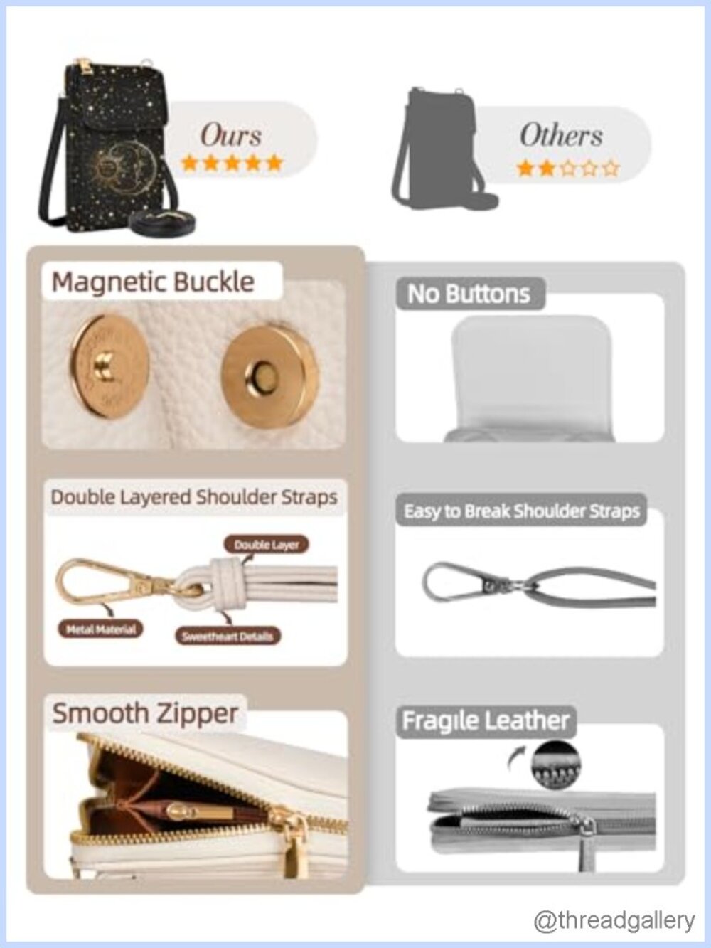 Leather Crossbody Phone Purse for Women Fits 7.9in Phone Adjustable Strap - Picture 4 of 6